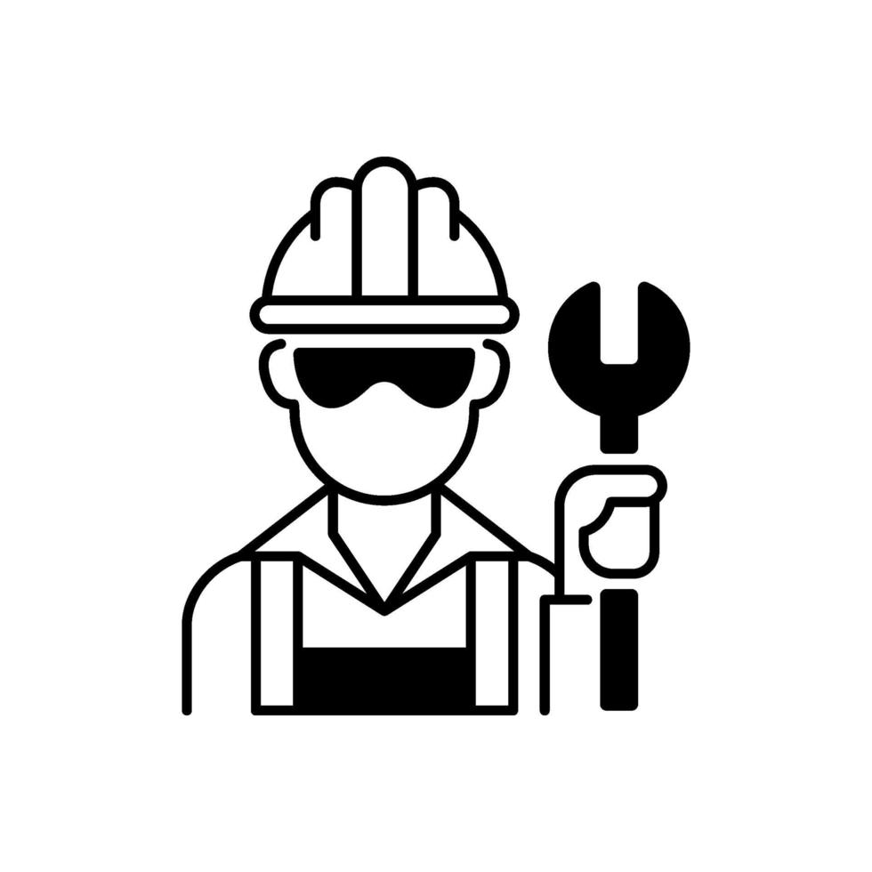 blue collar worker black linear icon vector